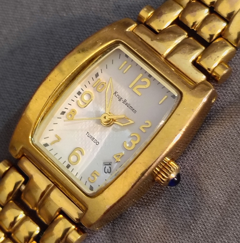 Krug-Baumen Tuxedo 18k Gold Electroplated Watch ~ Runs & Keeps Time, New Battery - Picture 12 of 15